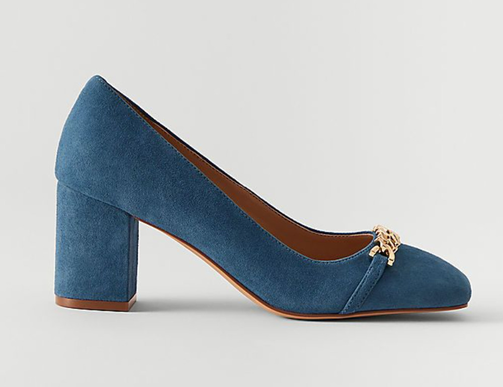 NWOB Ann Taylor Chain Block Heel Pumps In Teal Blue Gold Chain 8.5